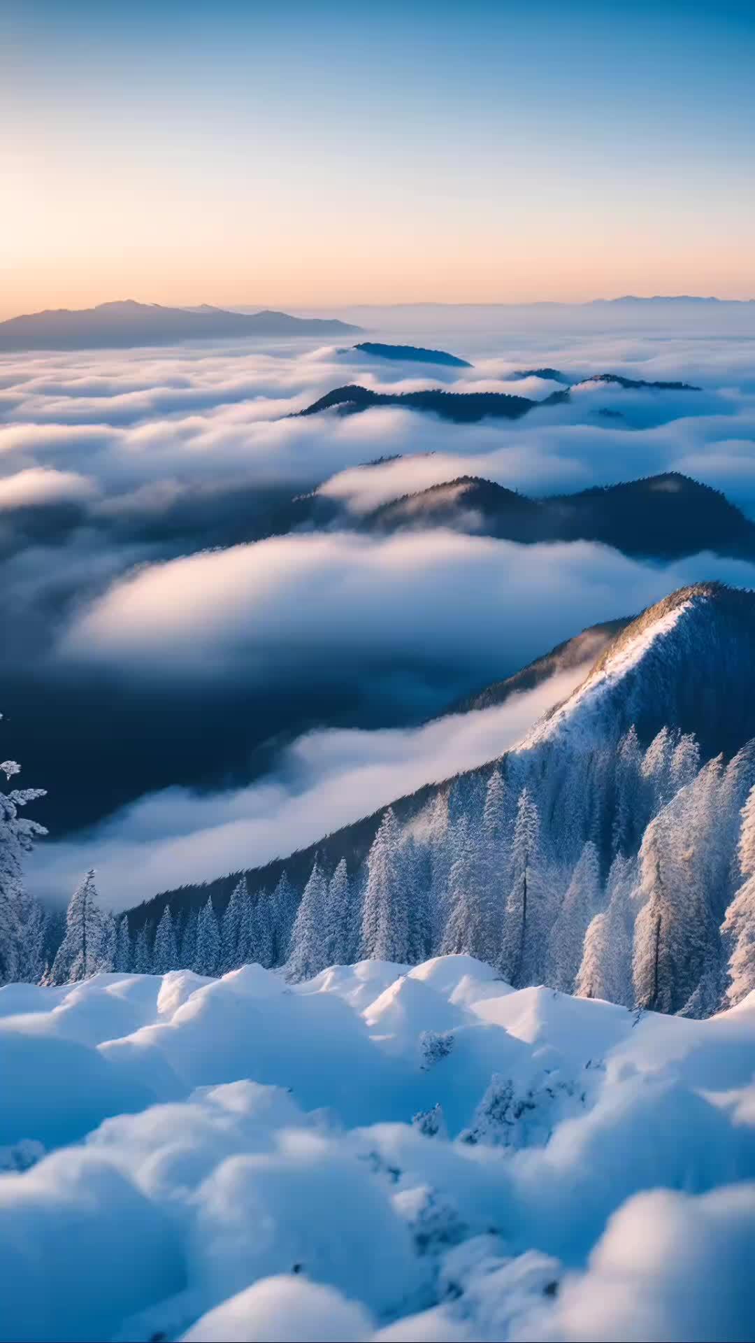 雪山之巅,白雪皑皑,仿佛置身于仙境之中 治愈系风景 登上山顶看美景