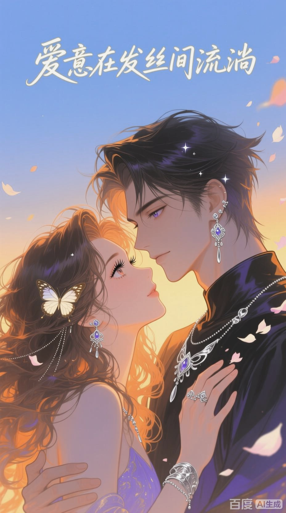 情侣深情对视,爱意拥抱交织