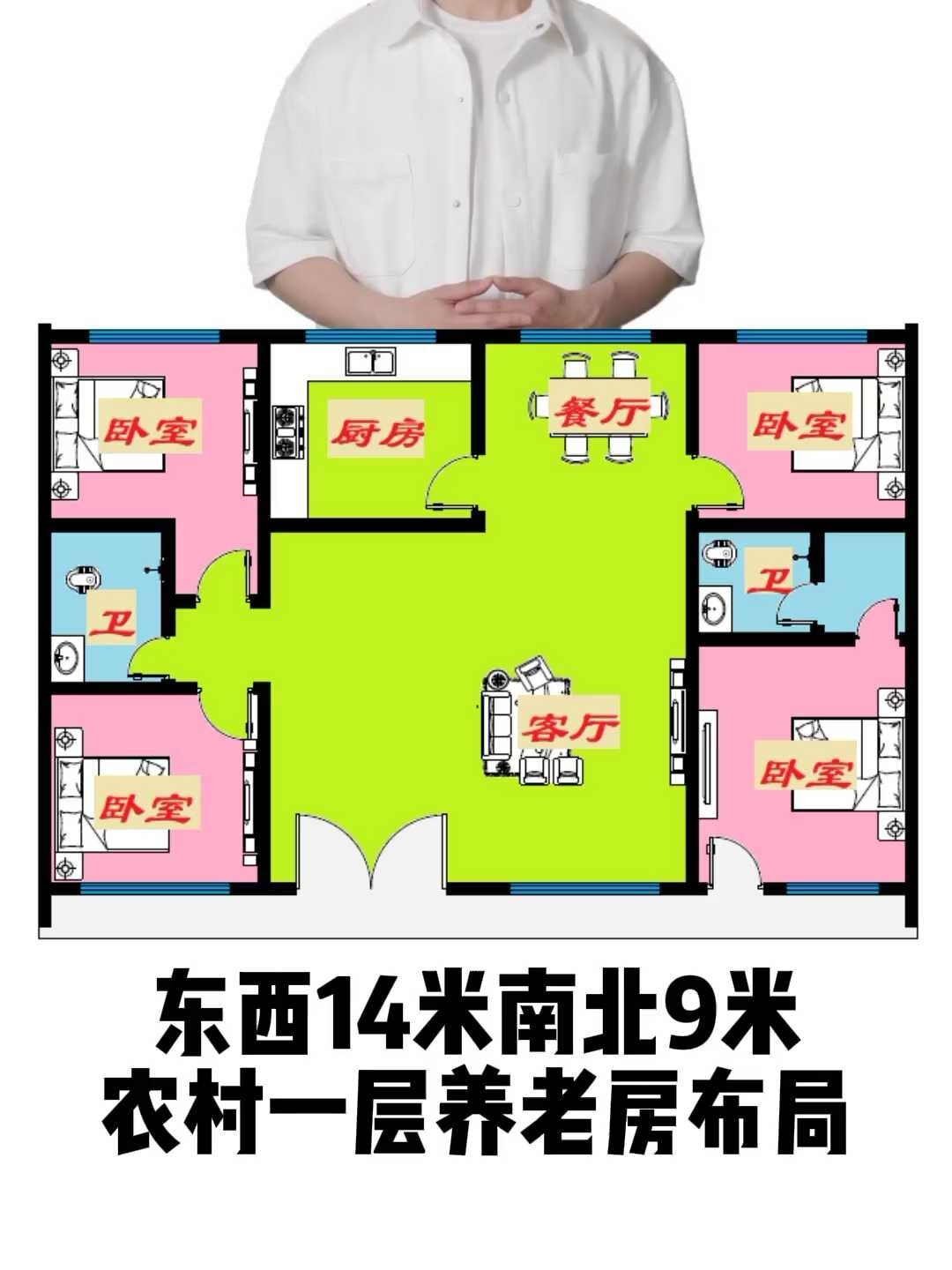 东西14米南北9米,农村一层养老房布局