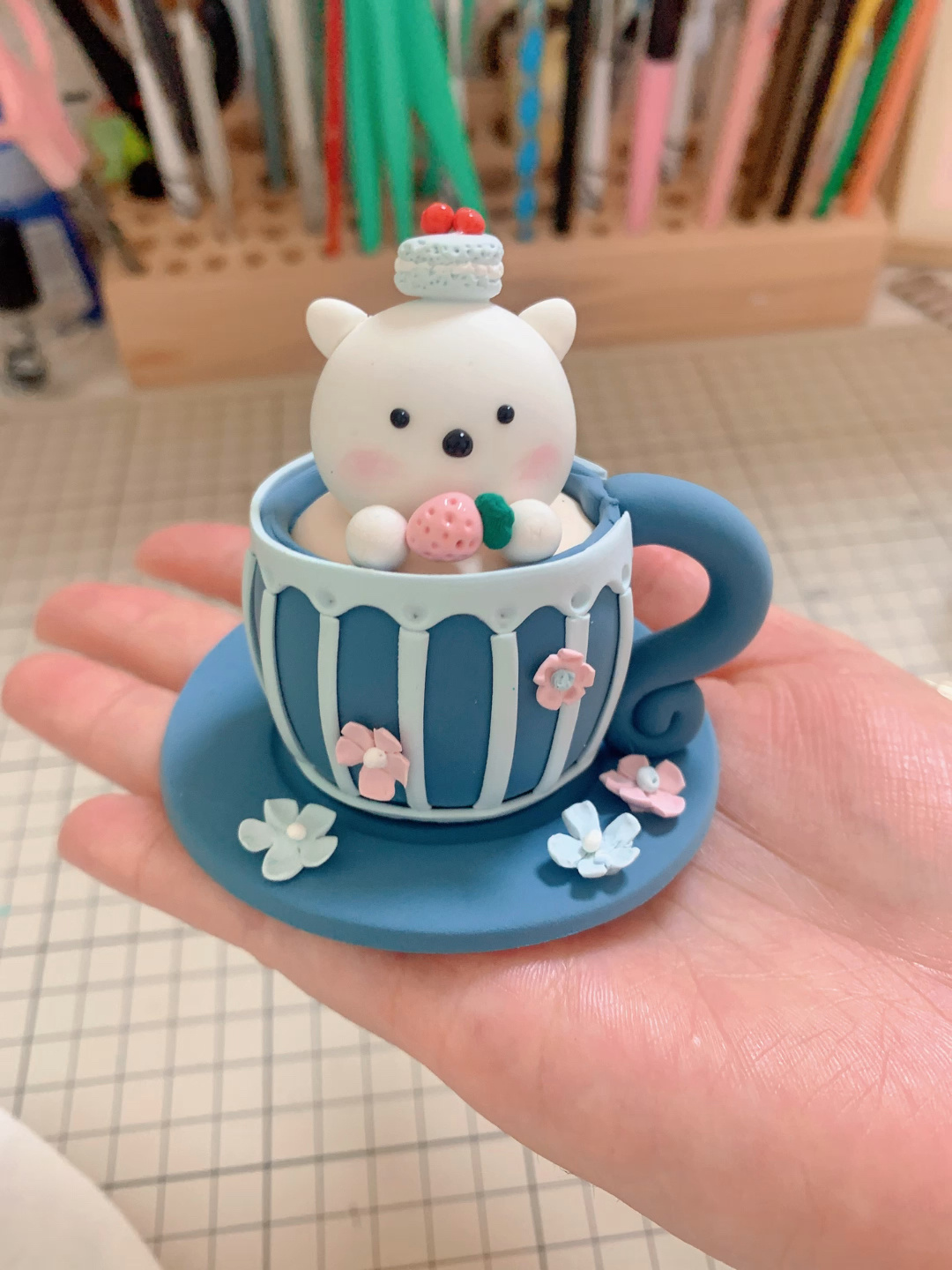 超轻粘土萌物茶杯甜点小熊教程