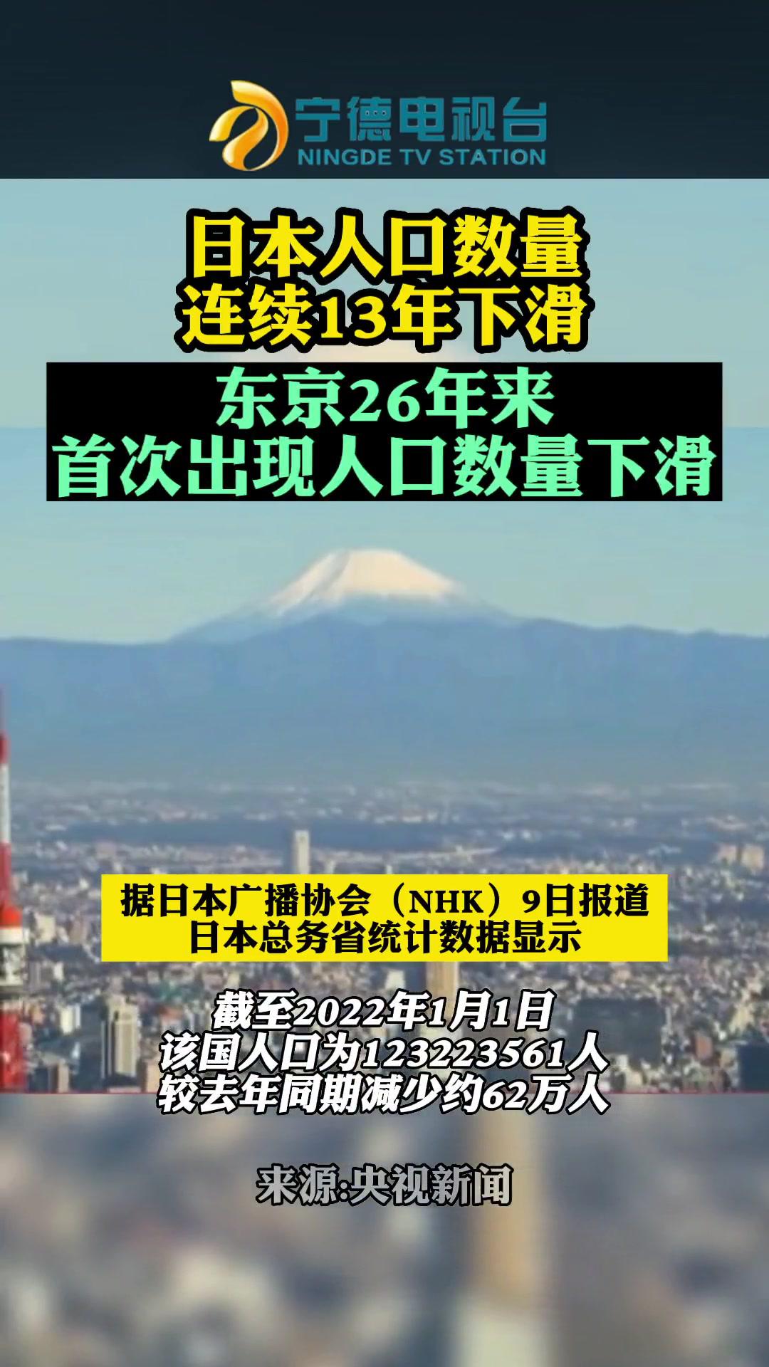 日本人口数量连续13年下降东京26年来首次出现人口下滑 人口出生率