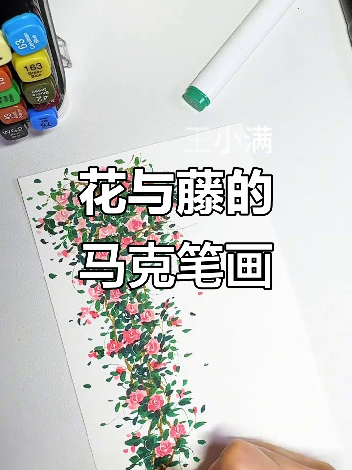 马克笔绘制花朵与藤蔓,细节满满的手绘过程