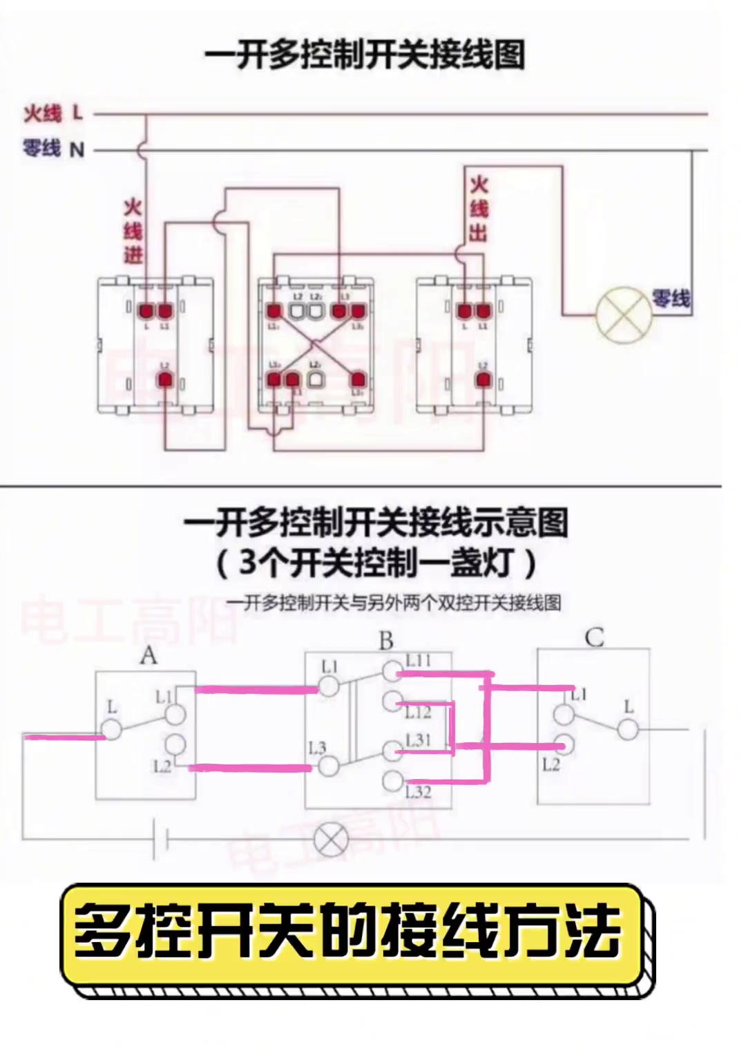 多控开关的接线方法