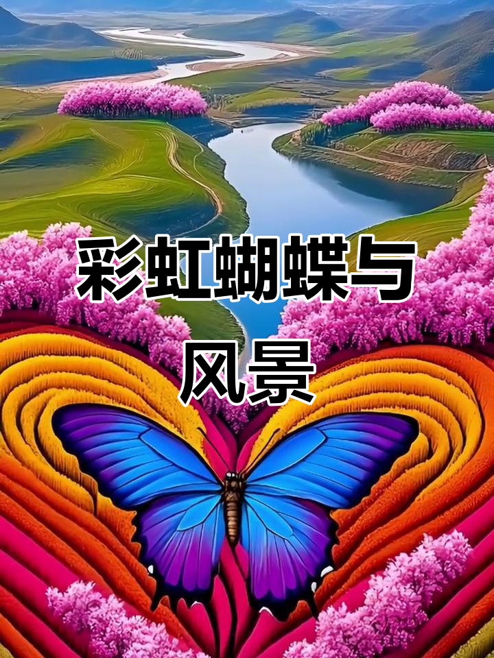 梦幻彩虹蝴蝶飞舞,山水美景尽收眼底