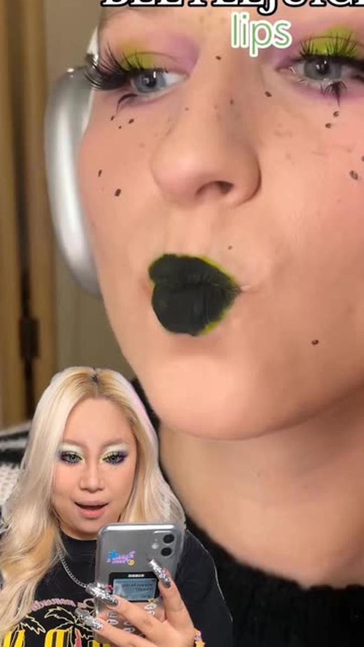挑战外网爆火甲壳虫汁唇妆!美妆圈越来越抽象了!