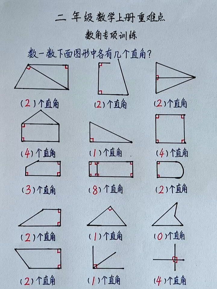 二年级数学上册重难点数角专项训练