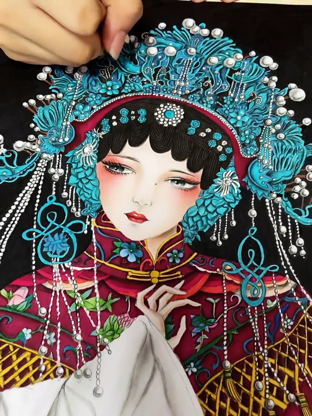 彩铅戏曲人物太惊艳了,学生早早就来画室!