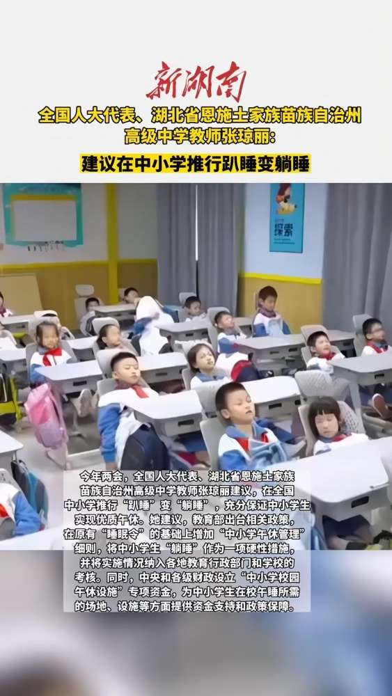 全国人大代表、湖北省恩施土家族苗族自治州高级中学教师张琼丽建议:建议在中小学推行趴睡变躺睡 2023全国两会,教育,教育资讯,好看视频