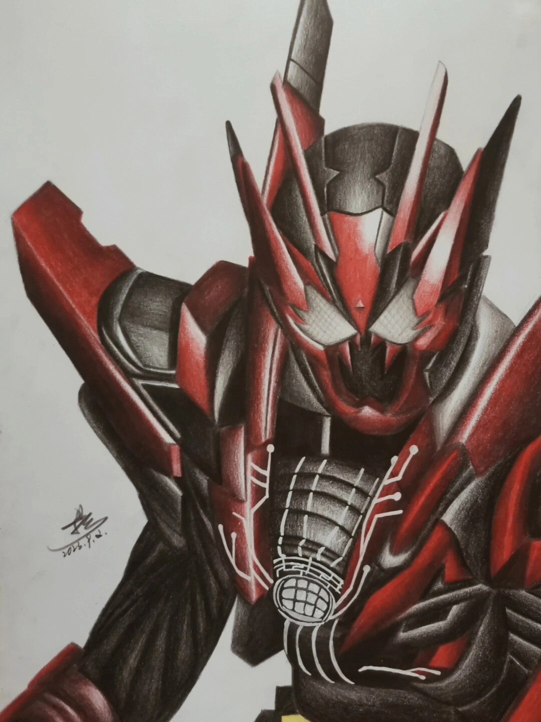 彩铅手绘过程 假面骑士黑化01地狱蝗虫