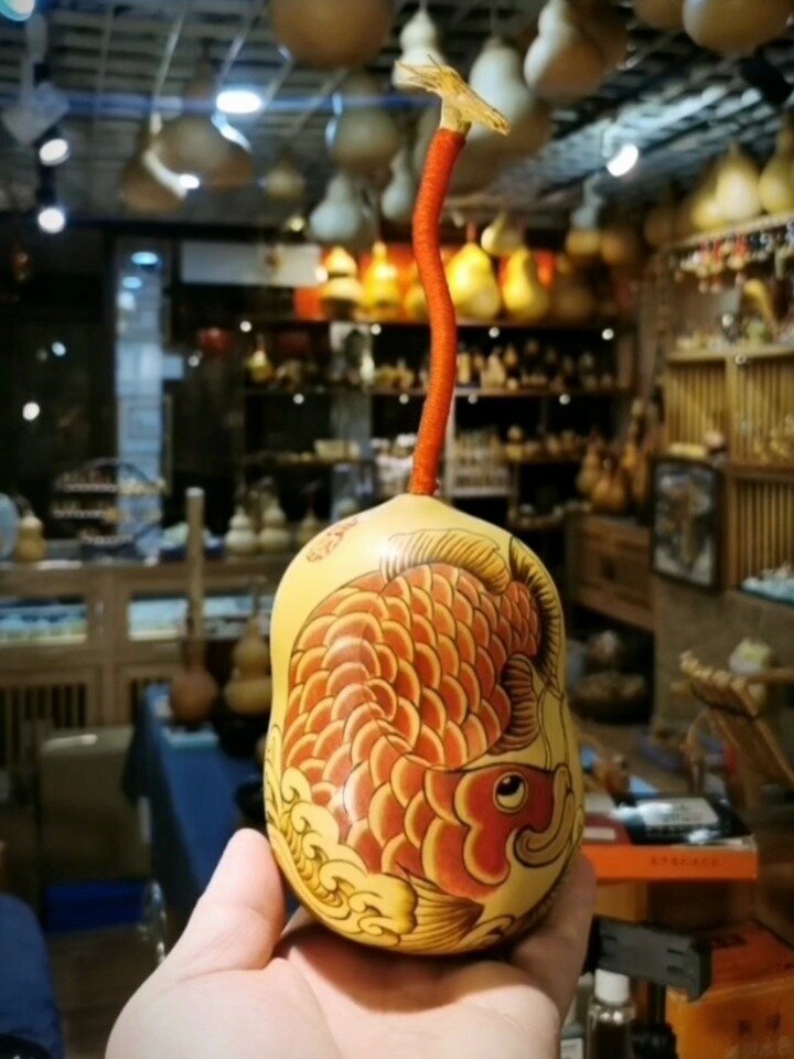 纯手工葫芦烙画烫彩针刺结合工艺平安喜乐