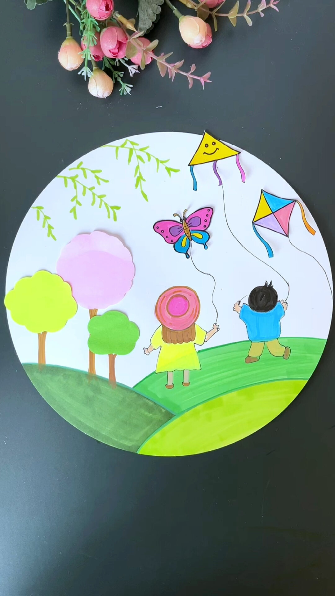 儿童手工画-放风筝