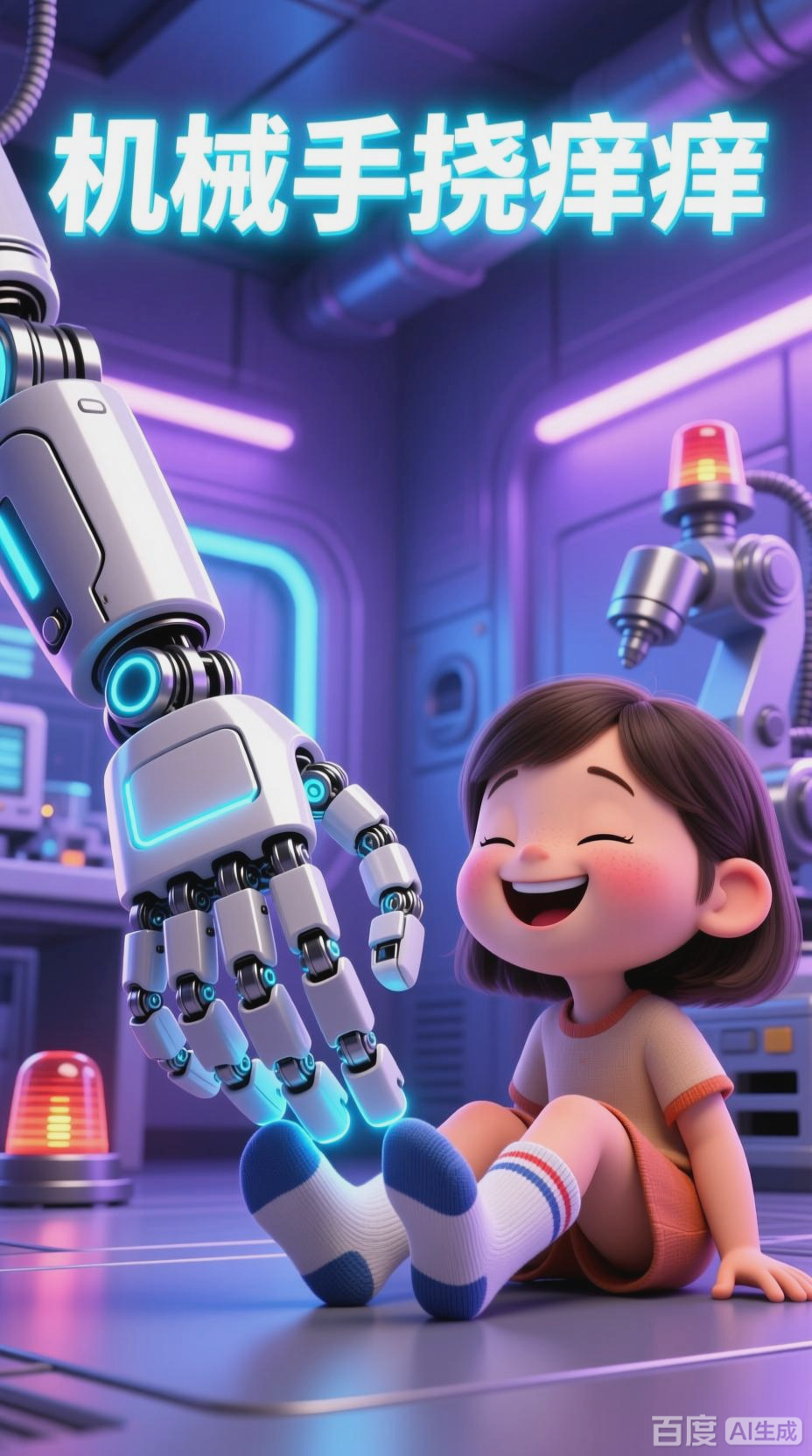 机械手挠脚心,小女孩的欢乐时光