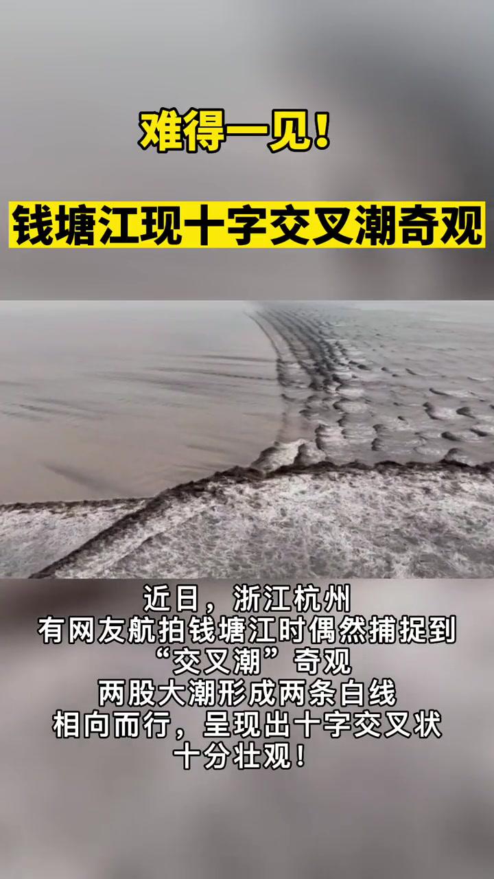 难得一见!钱塘江现十字交叉潮奇观