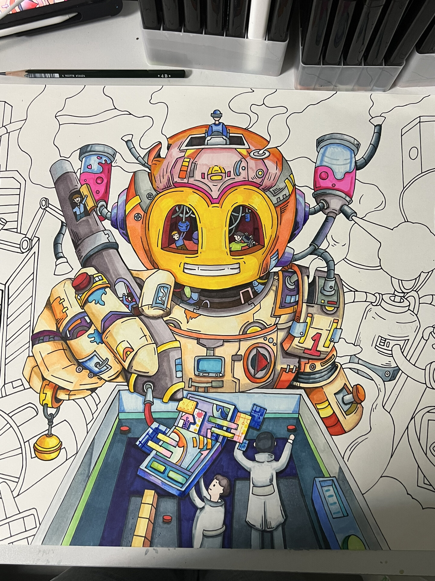 科幻画 机器人 上色过程 代画 马克笔 比赛-度小视