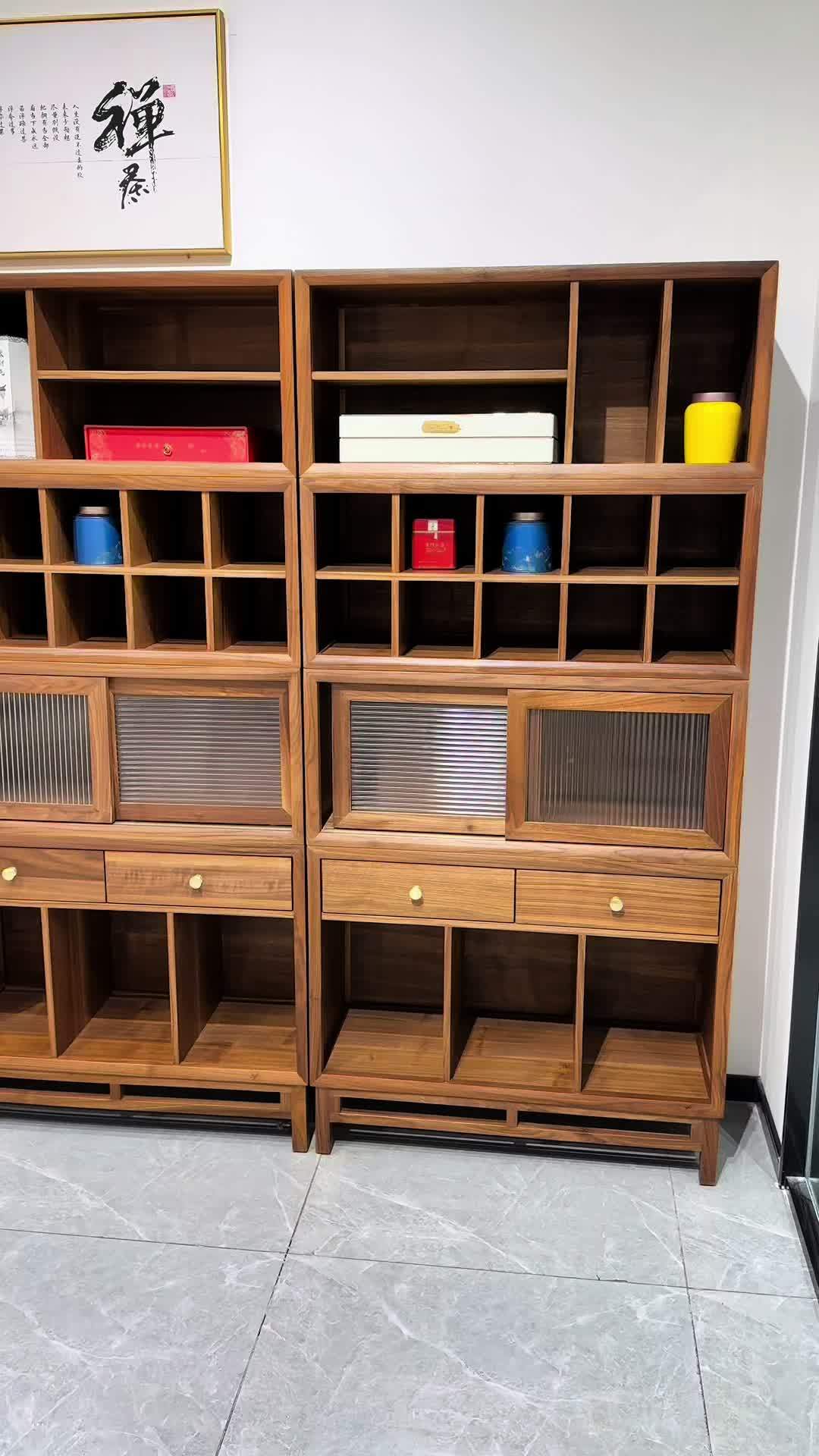 北美黑胡桃木实木书柜茶柜!书柜 实木储物柜 收纳柜 书架