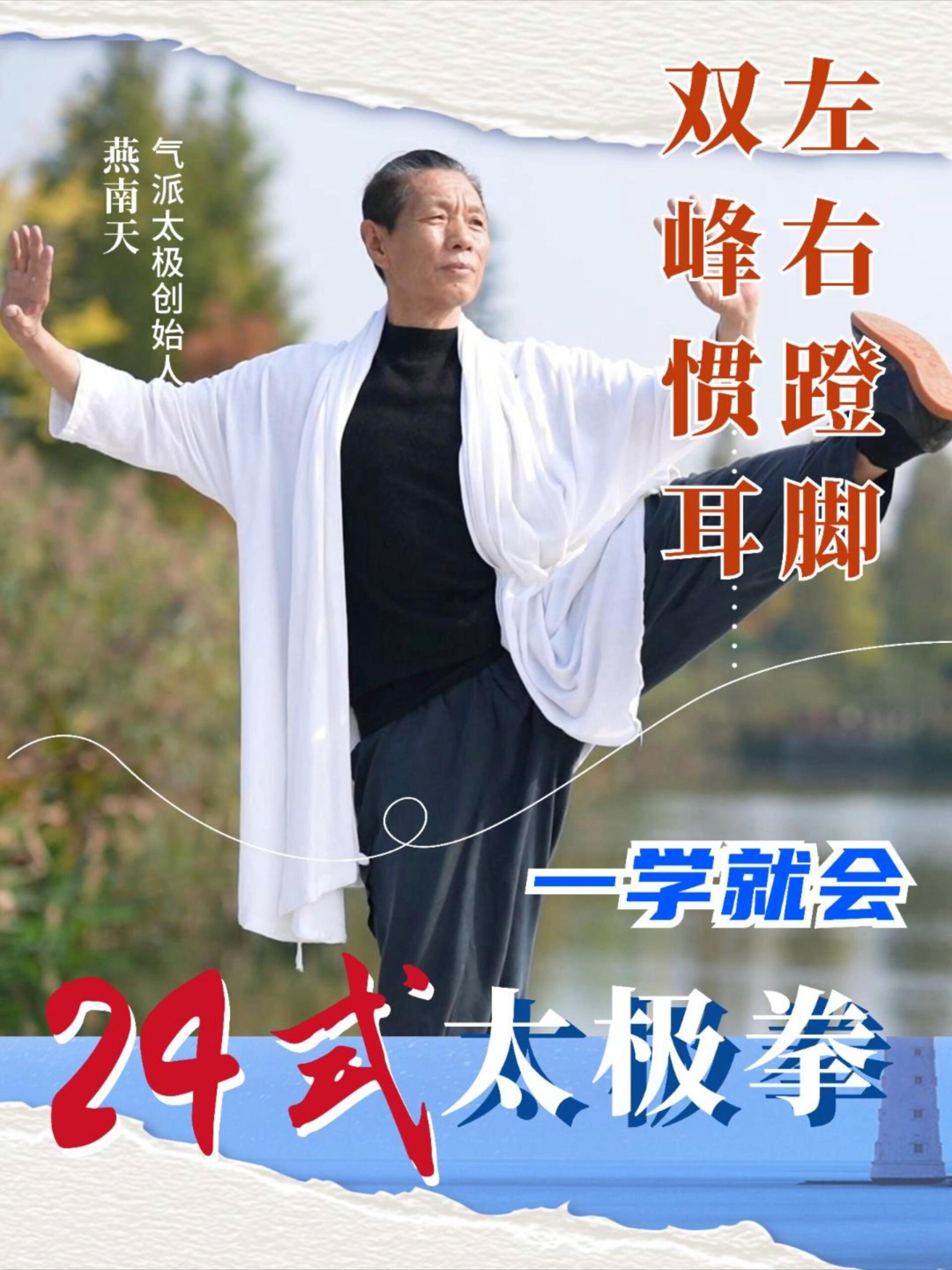 24式太极拳左右蹬脚 双峰惯耳 分解精讲示范