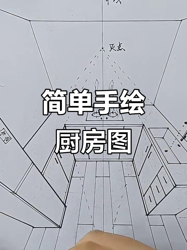 手绘厨房俯视图,轻松掌握两点透视技巧
