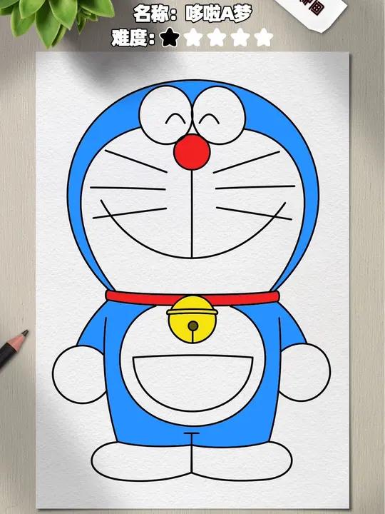 教你画一只可爱的叮当猫!这样画最好记!