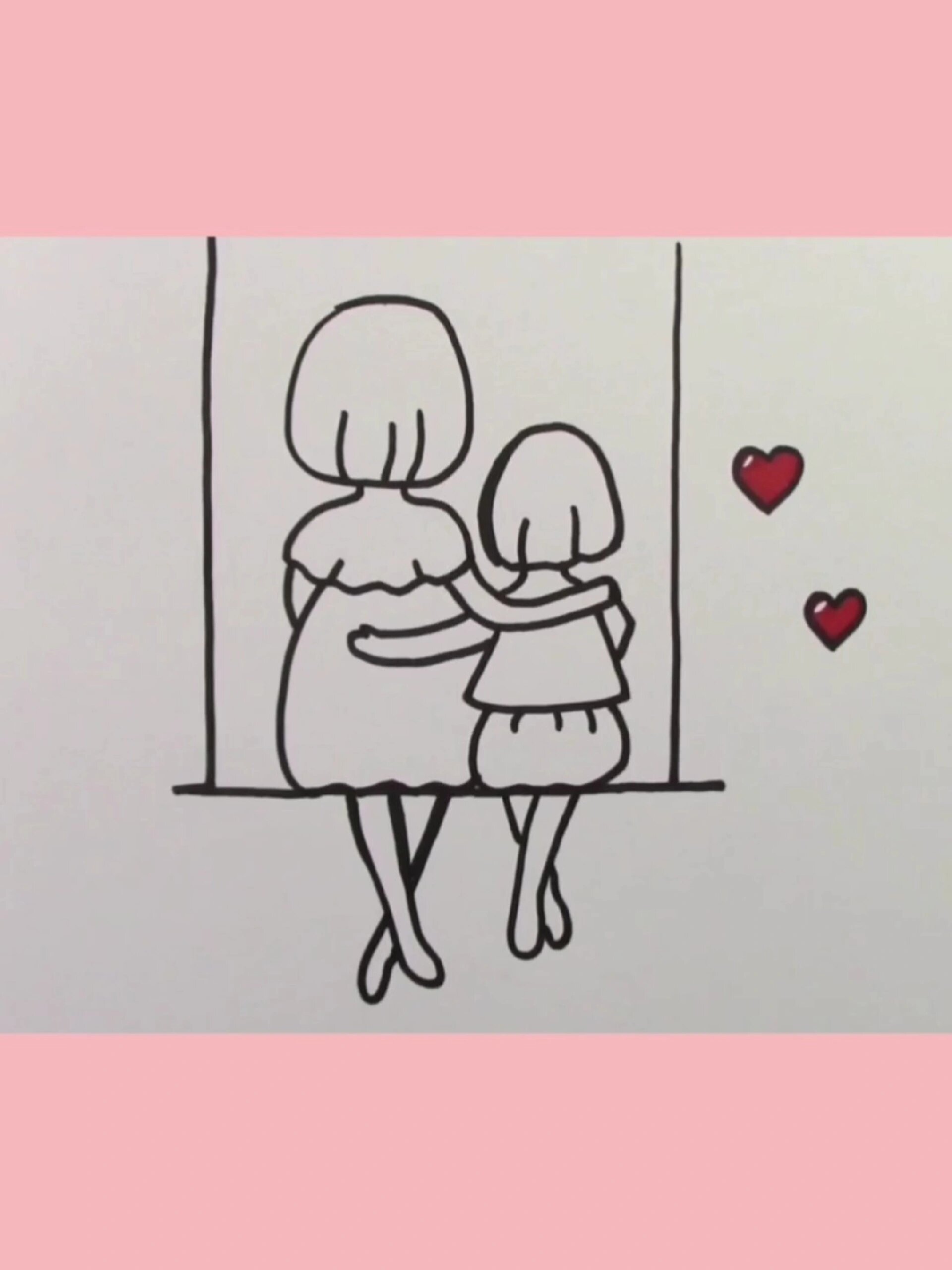 母女背影简笔画