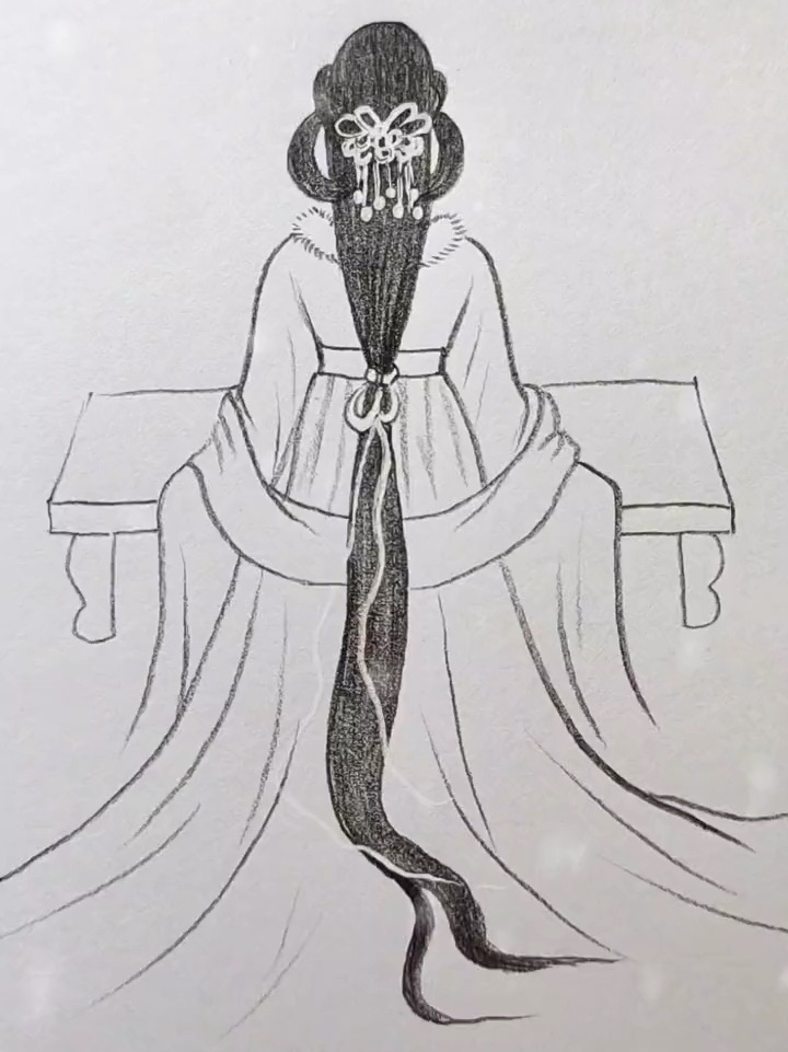 简笔画古风女孩背影