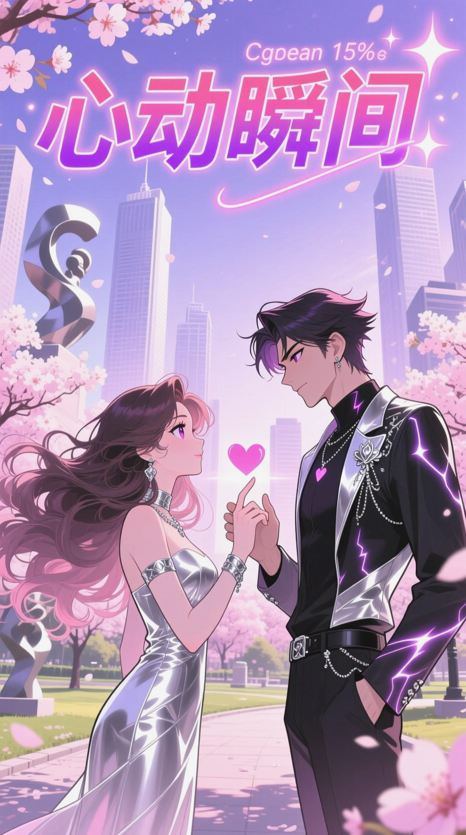 情侣深情对视与拥抱的插画世界