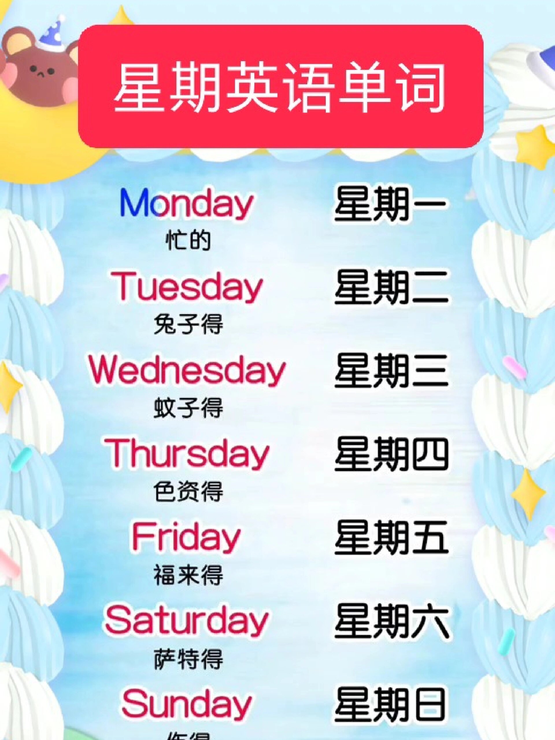 星期一到星期五的英文单词,建议收藏-度小视