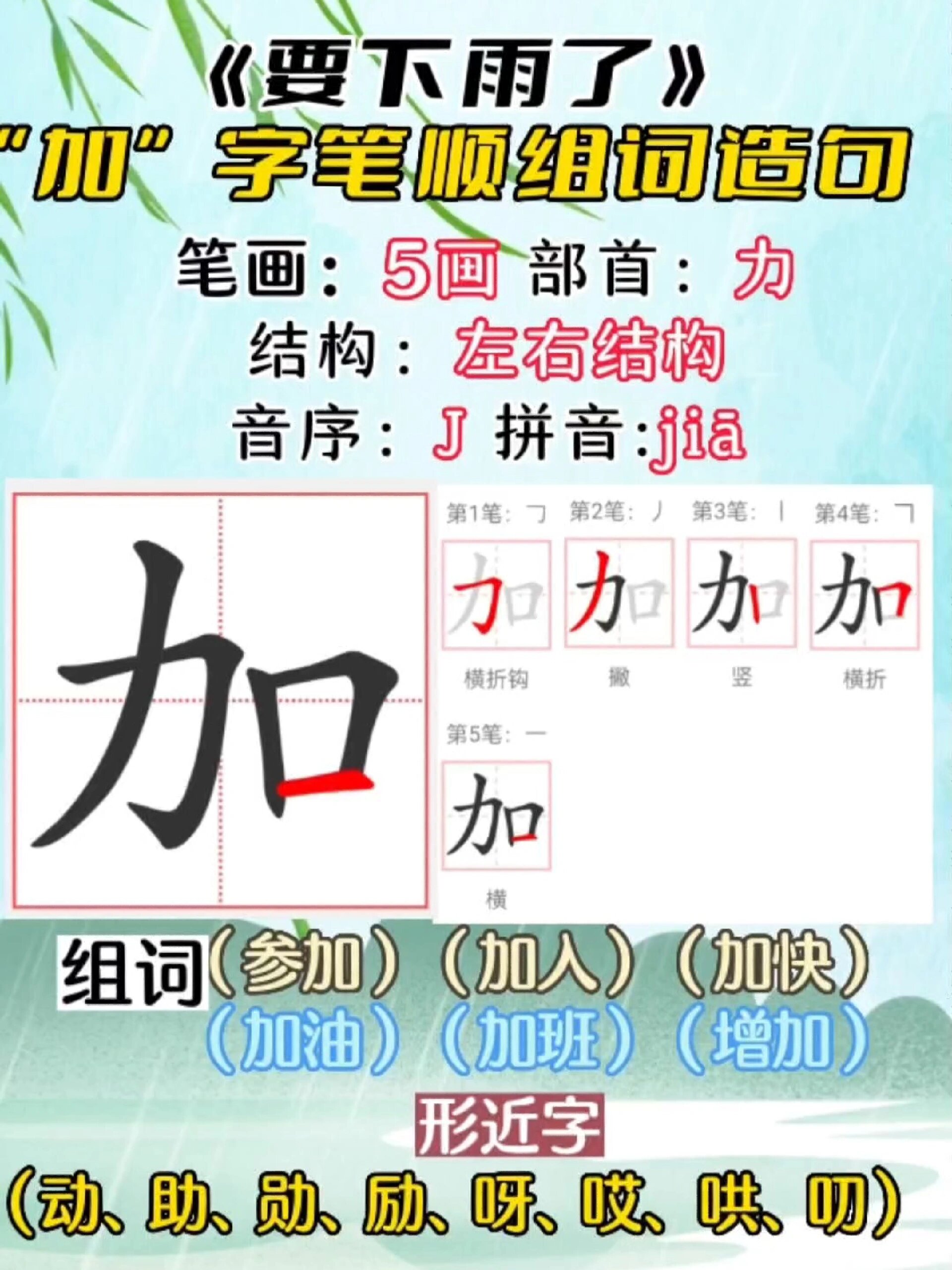 一下同步生字加字笔顺组词造句形近字