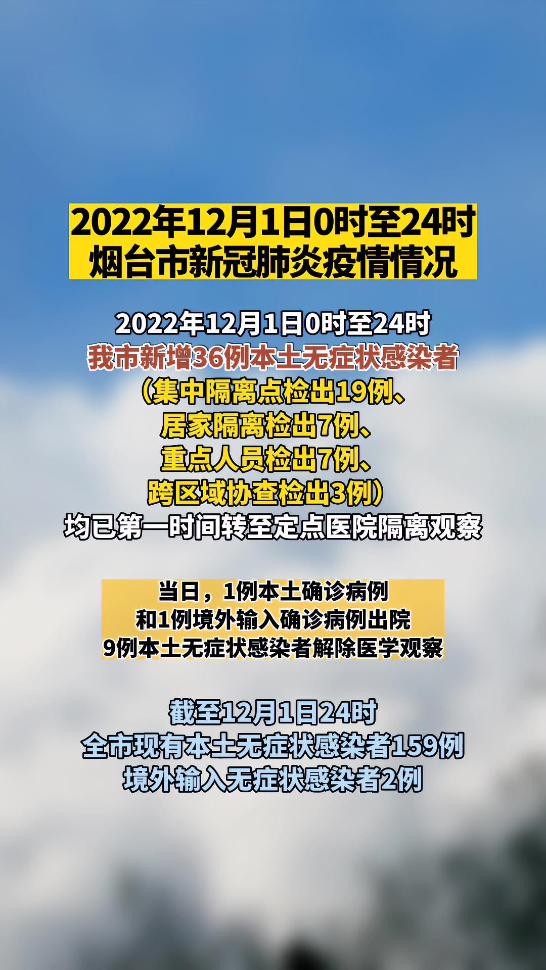 2022年12月1日0时至24时烟台市新冠肺炎疫情情况烟台疫情