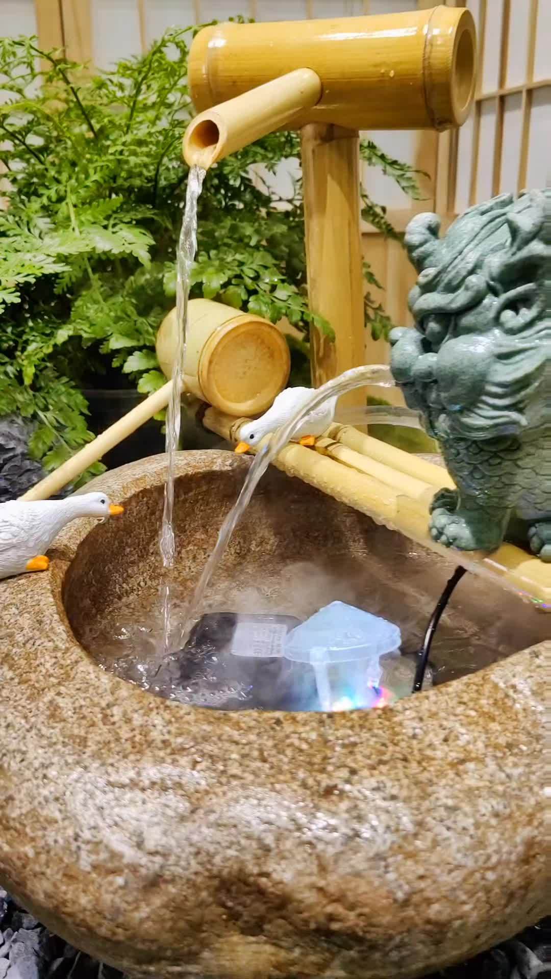 小麒麟流水 庭院水缸造景方法 庭院景观 流水生财 石雕流水景观 景观