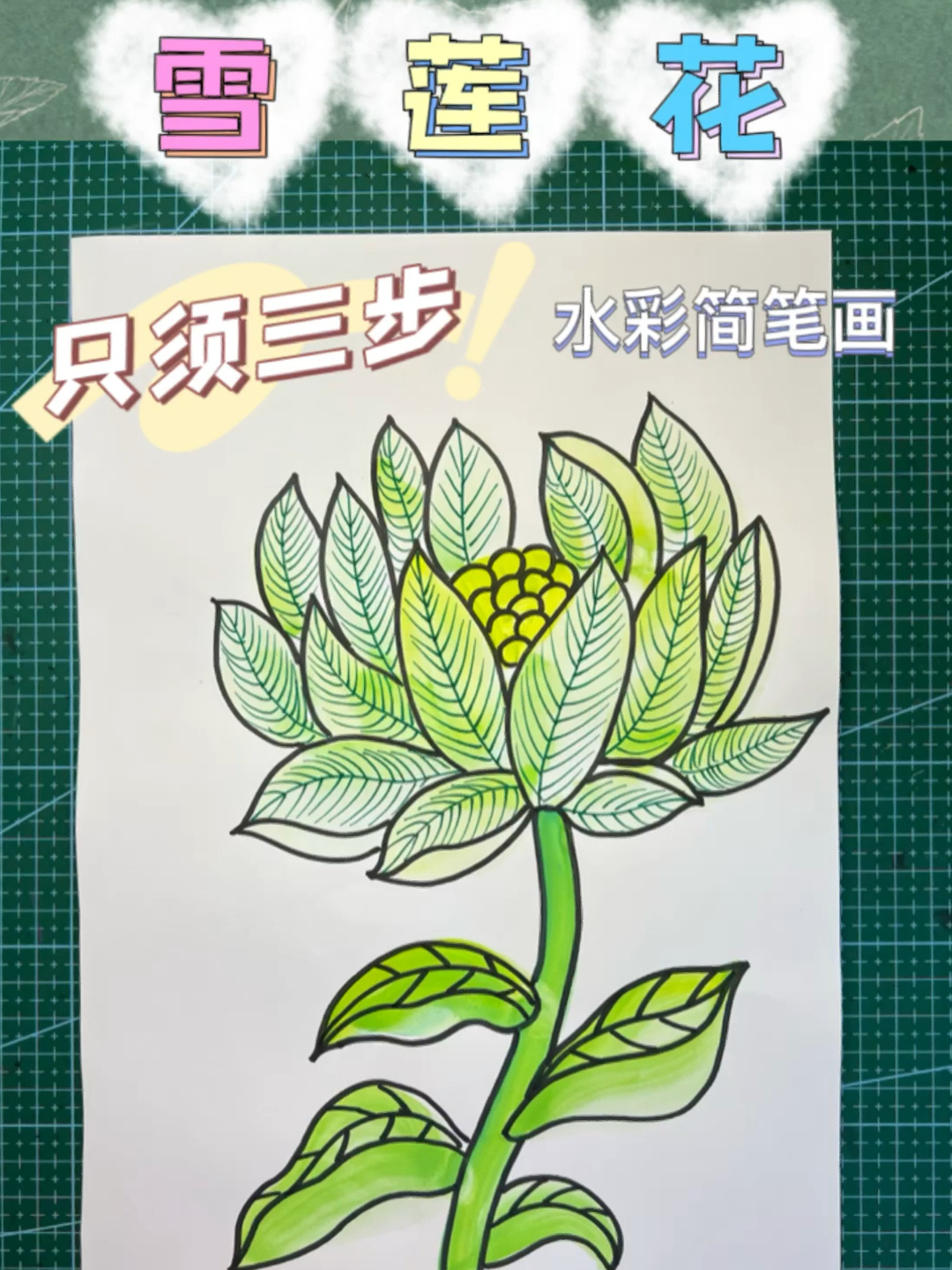 雪莲花水彩简笔画,三步就搞定!