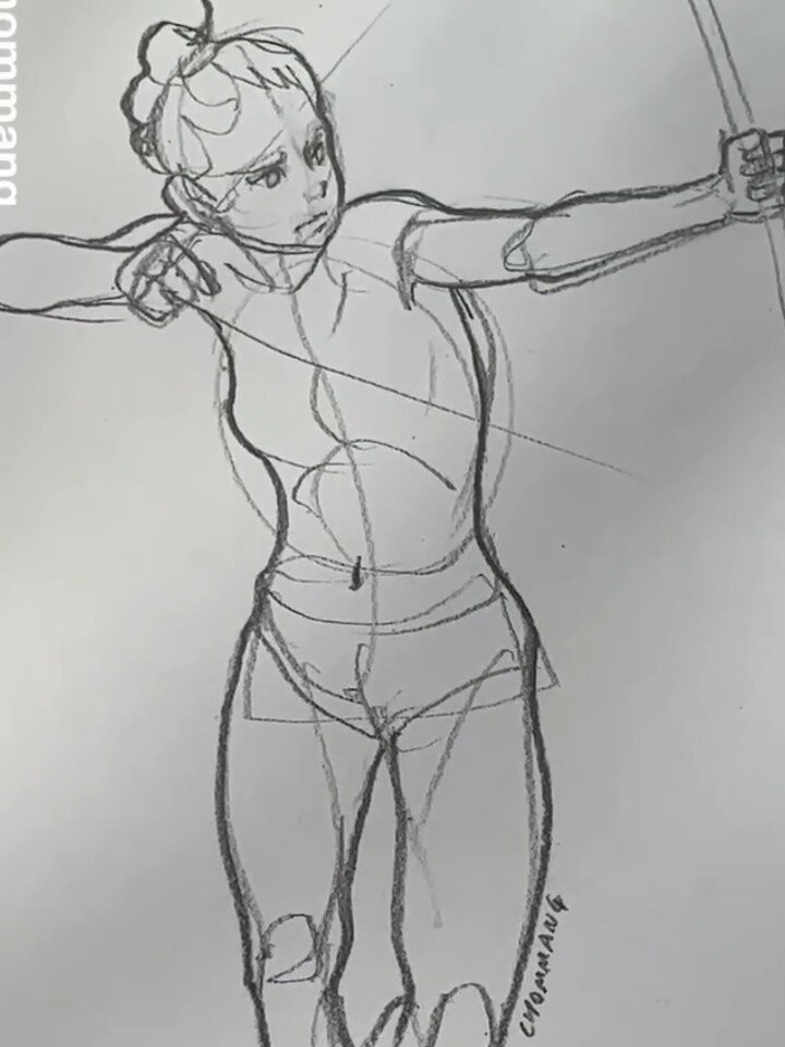 人物动态速写练习- 射箭