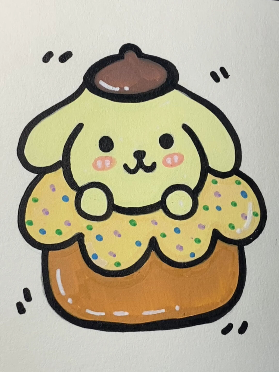 手绘|简笔画|蛋糕布丁狗