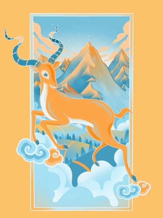 国风插画羚羊,来个ipad绘画过程