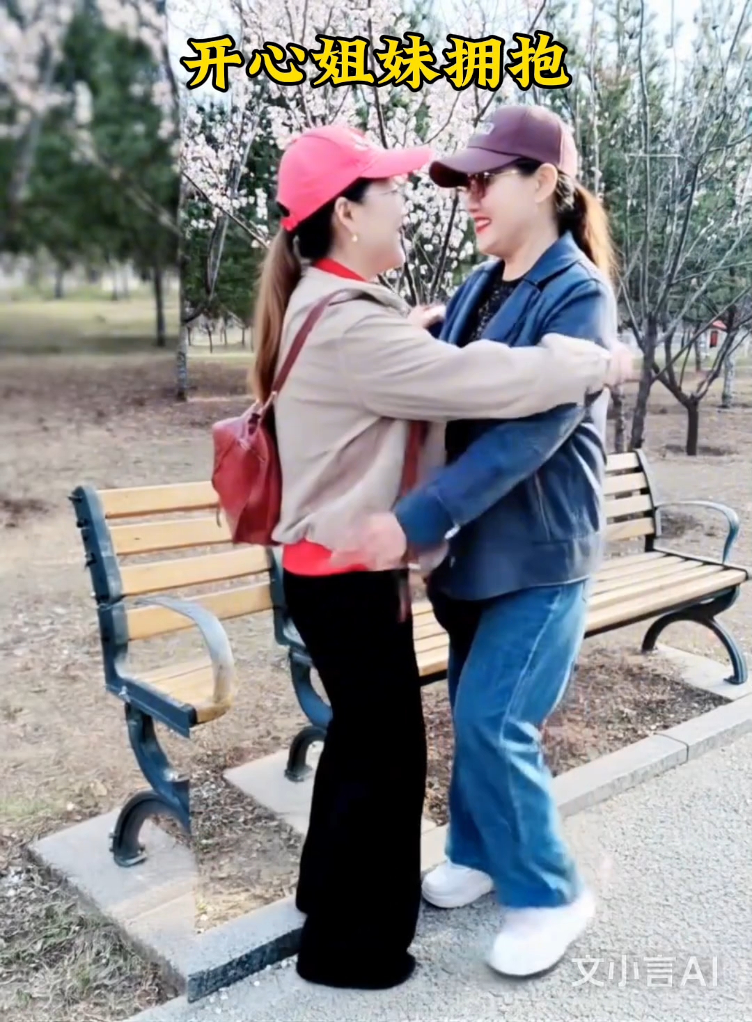 开心姐妹热情拥抱