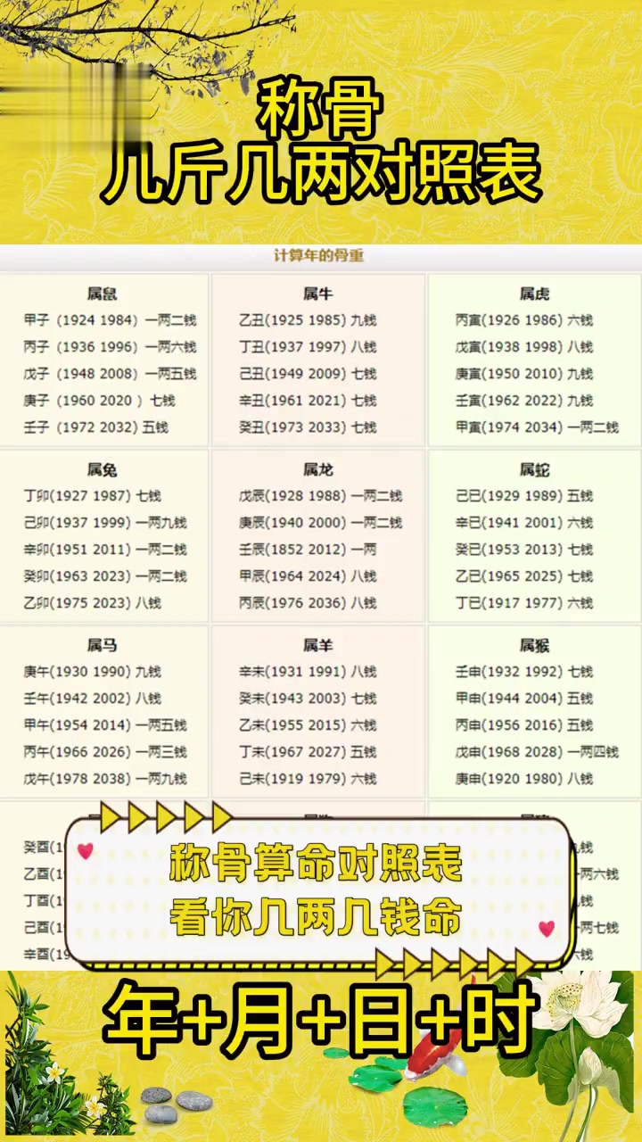 几两几钱算命查询表2016