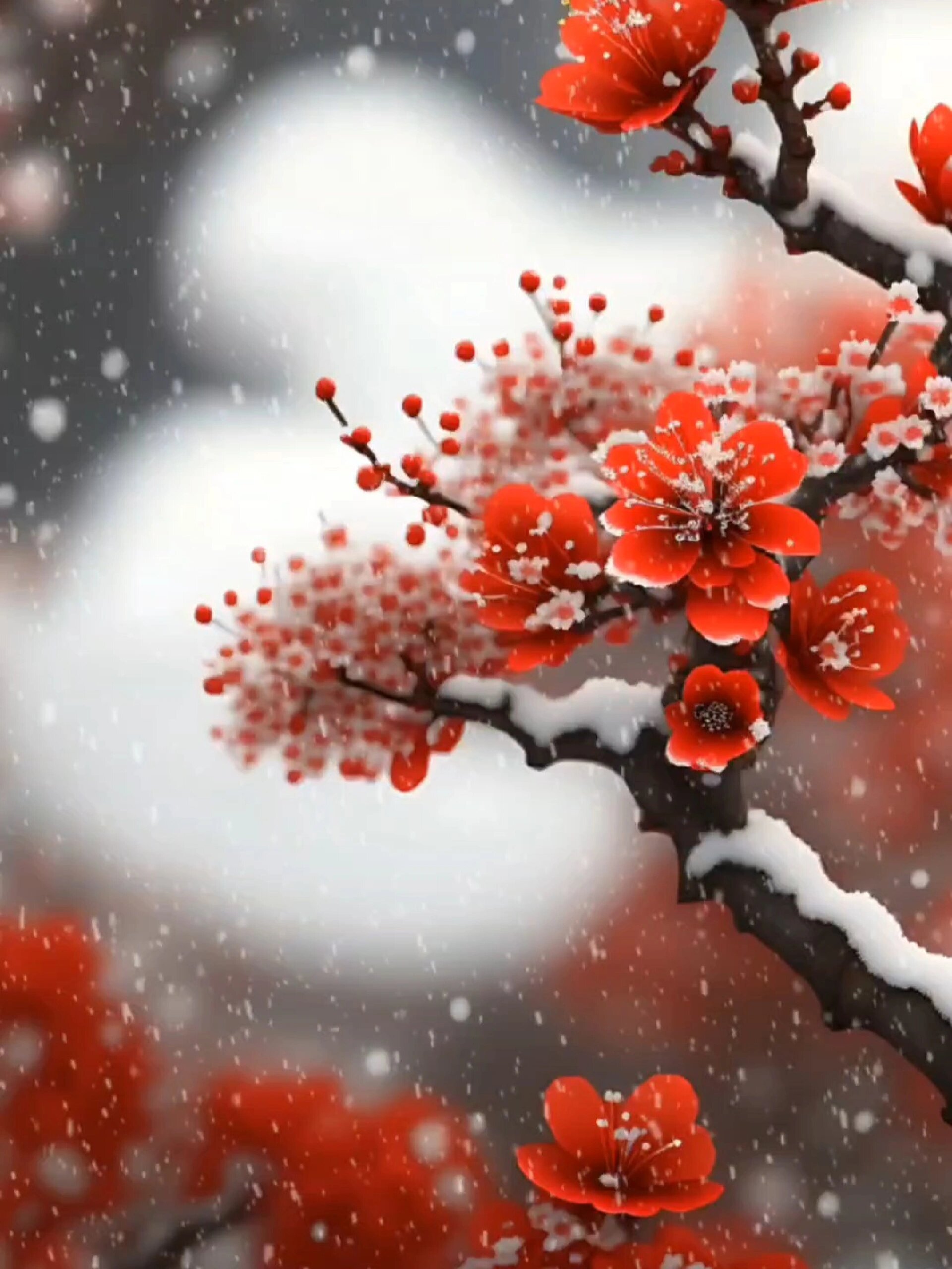 雪红梅花图片唯美图片图片