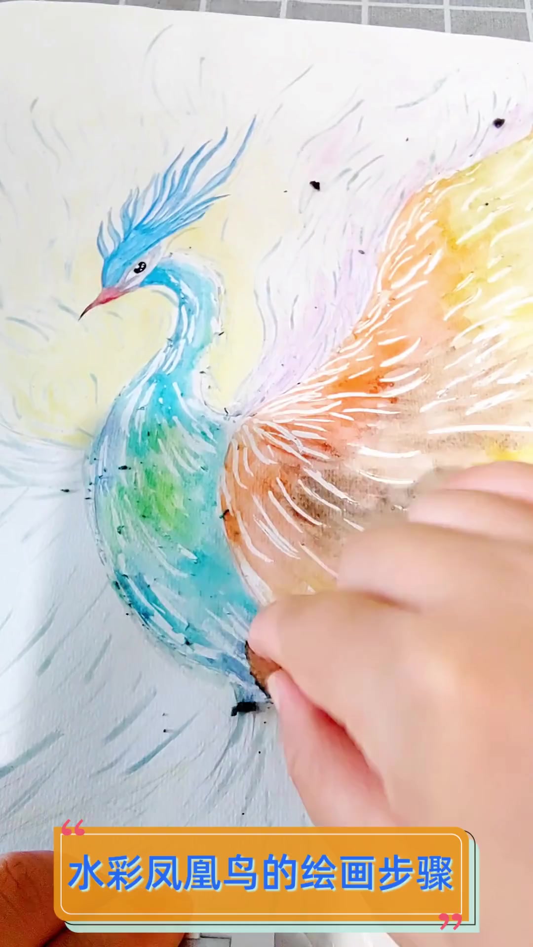 水彩凤凰鸟的绘画步骤