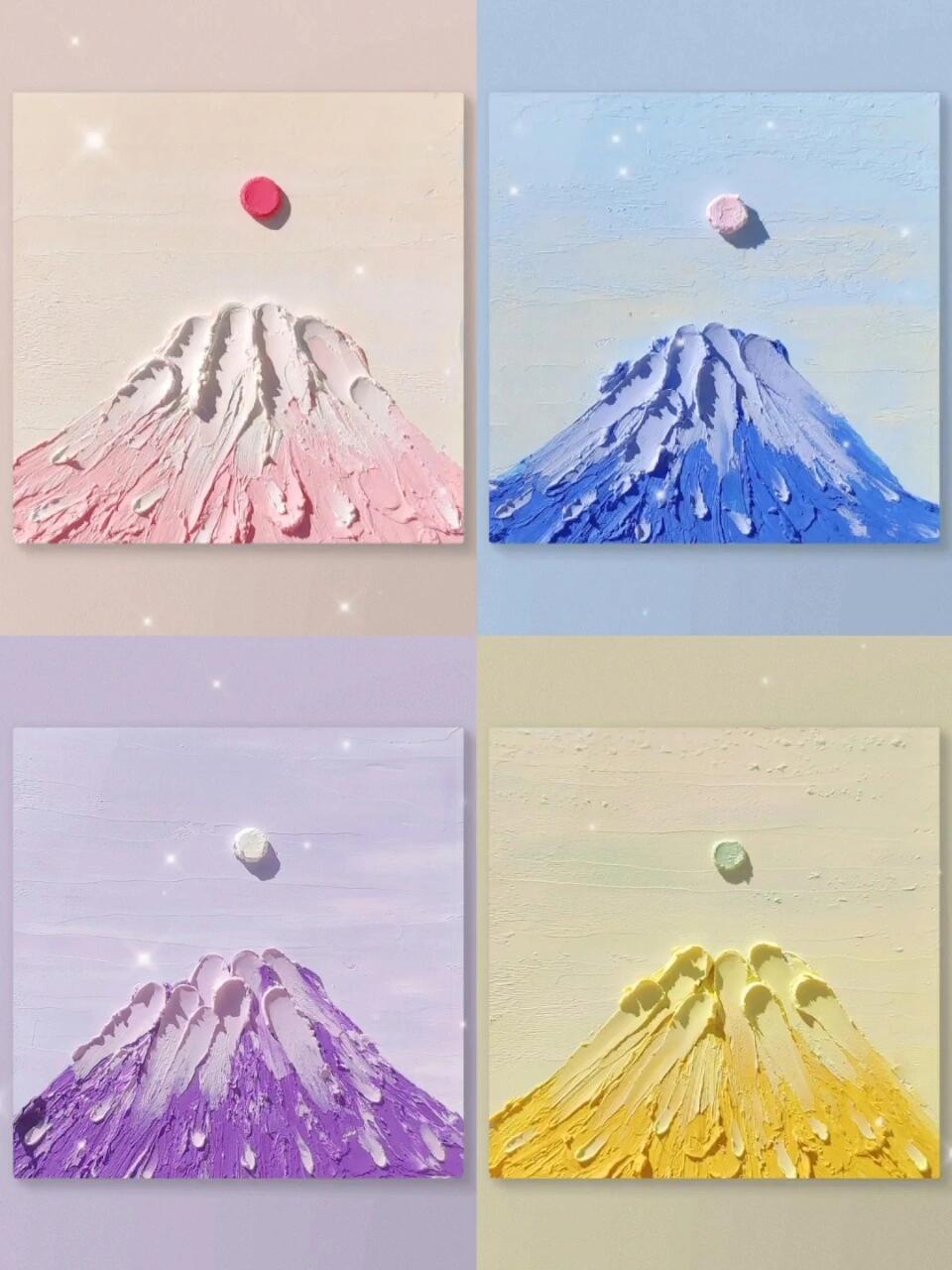 新手小白超简单油画棒奶油富士山四宫格教程