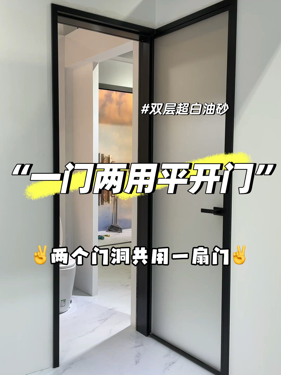 极窄黑色4516一门两用平开门双层超白油砂