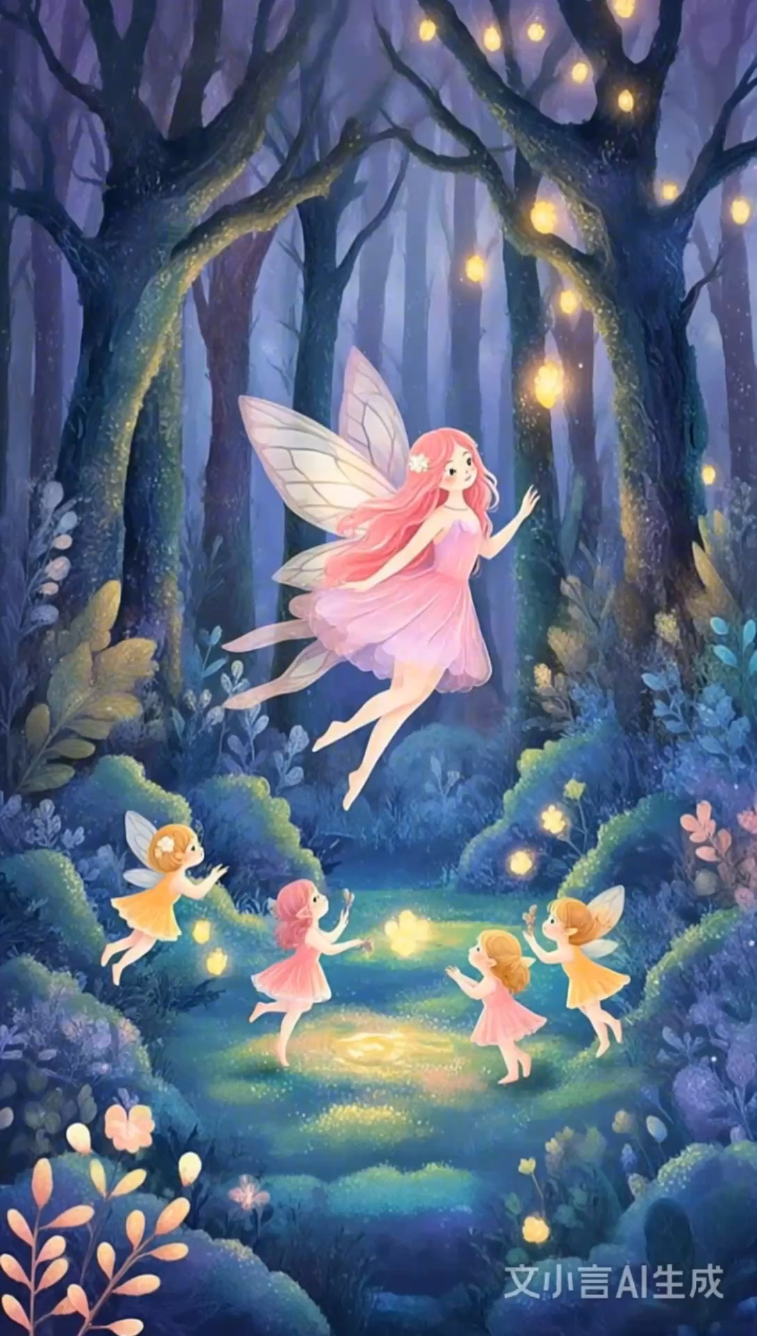 守护森林朦胧夜光的神鹿小精灵