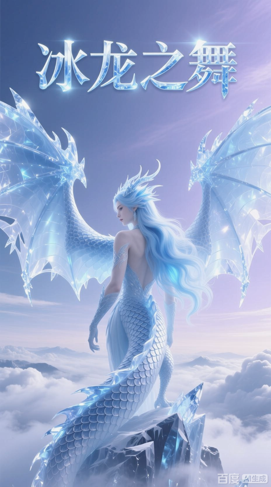 淡蓝色冰龙龙娘插画