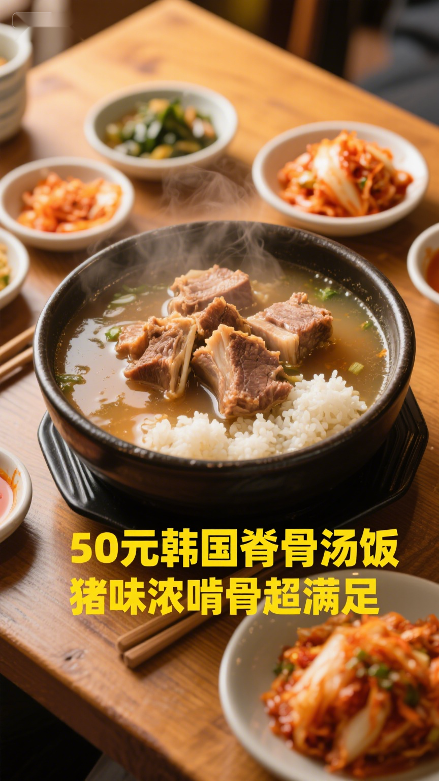 50元韩国脊骨汤饭,猪味浓啃骨超满足