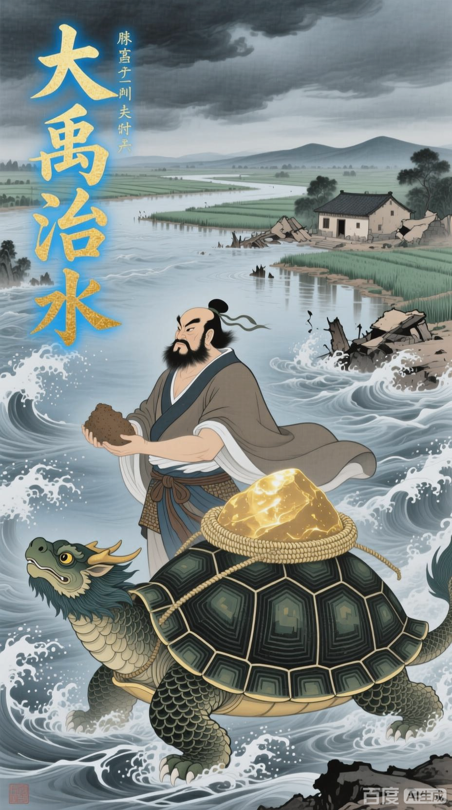 旋龟助力大禹,毛线钩织神话