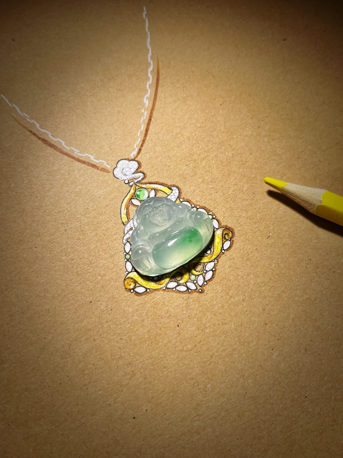 珠宝手绘设计:翡翠佛公吊坠-度小视