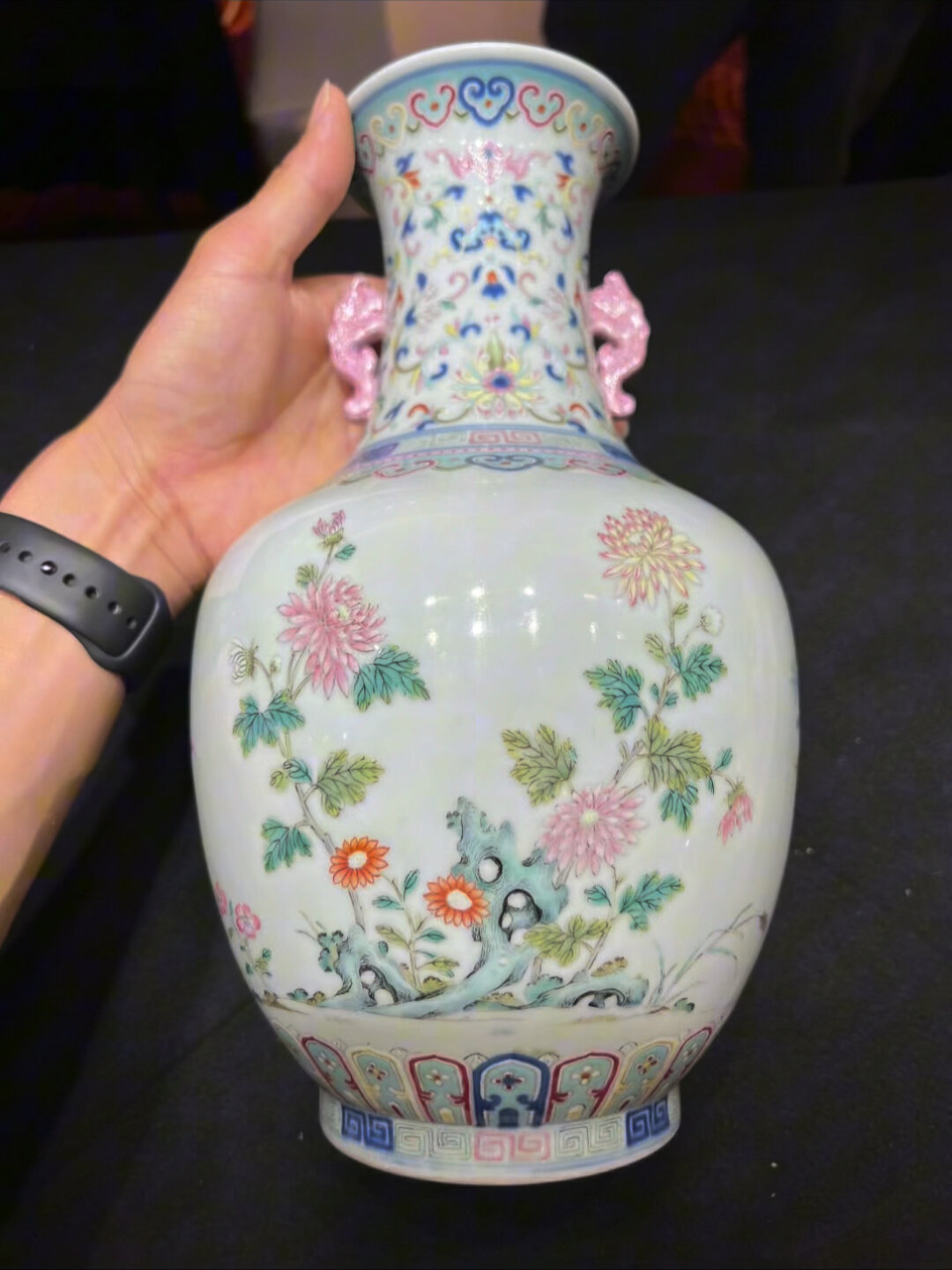 明清瓷器分享113:清道光青花粉彩双耳瓶