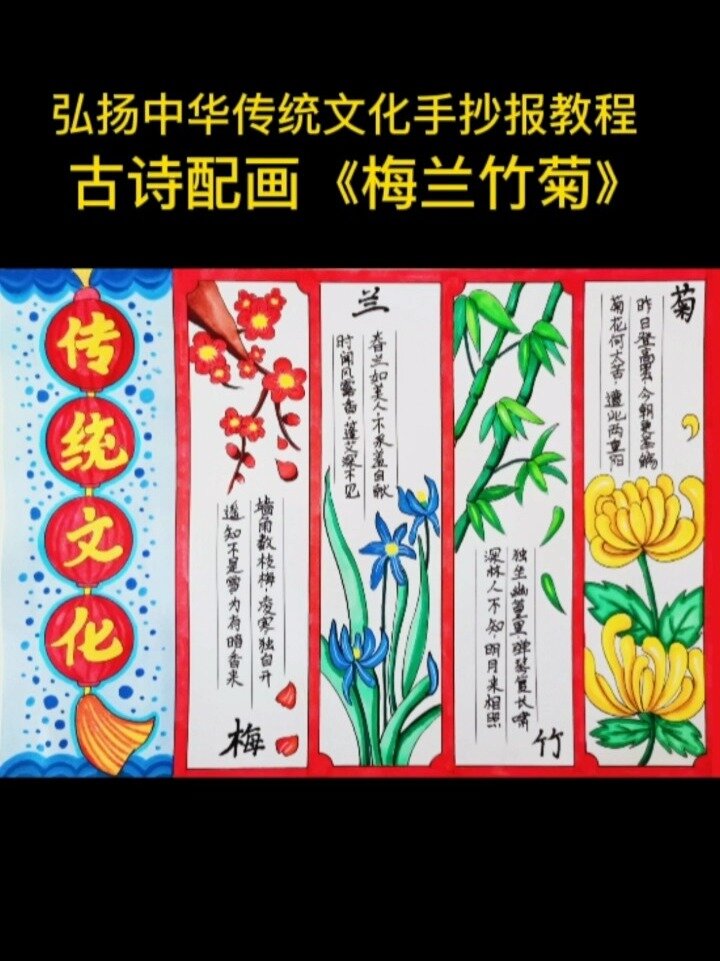 古诗配画《梅兰竹菊》手抄报