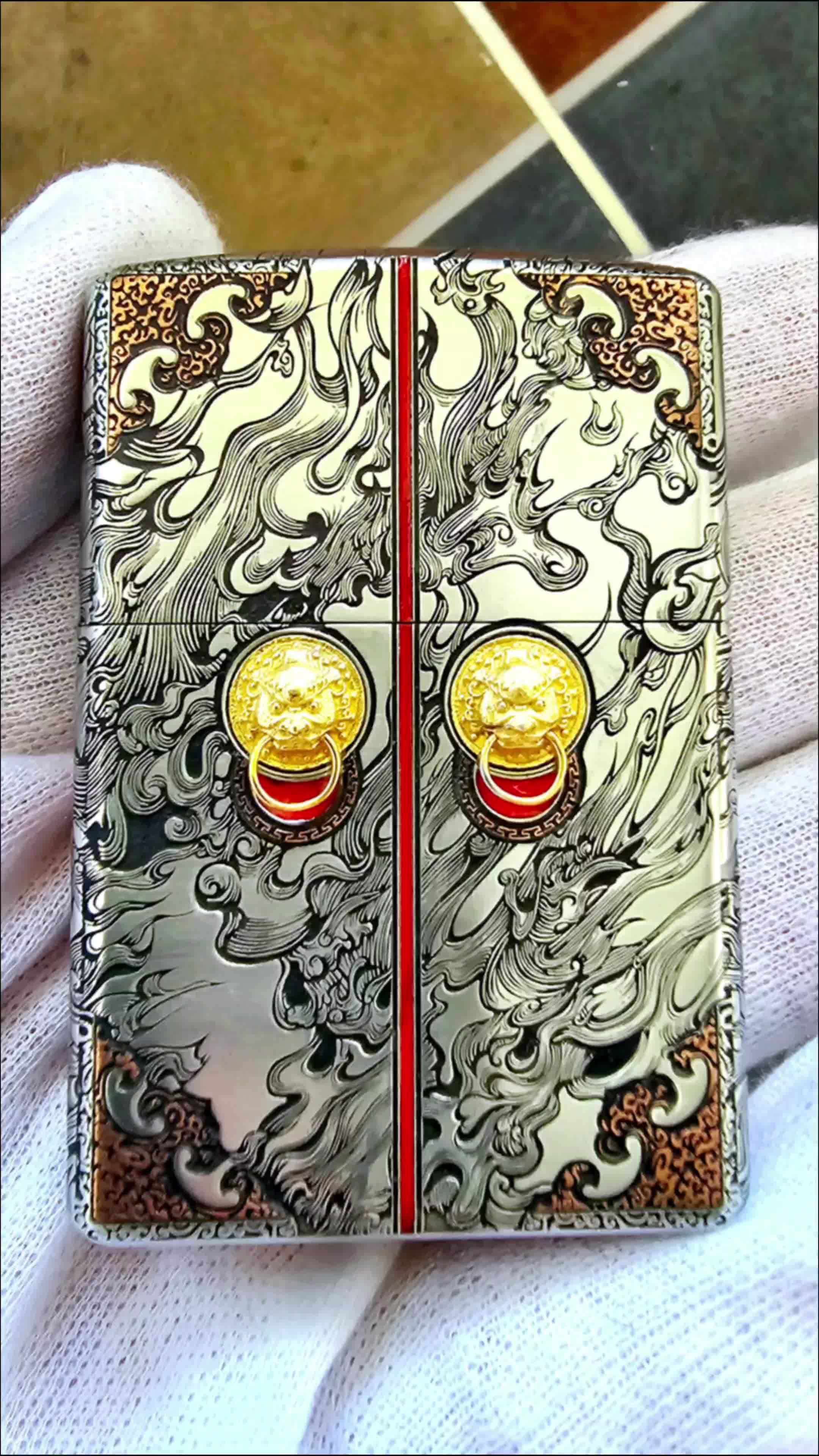 zippo 鸿运门神 银机 工艺(金银错 七宝烧 金箔底)zippo zippo