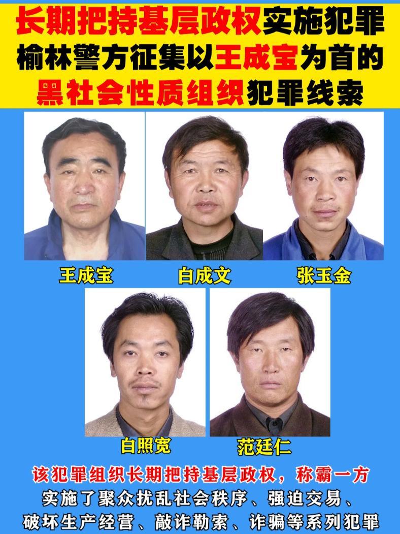 榆林市公安局征集以王成宝为首的黑社会性质组织违法犯罪线索