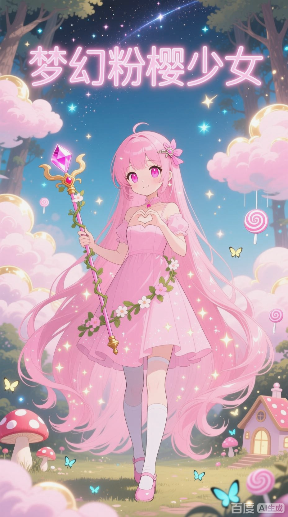 粉色梦幻少女,唯美二次元风