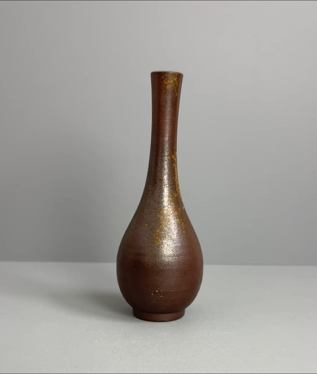 木村陶峰作备前烧花入花瓶鹤首瓶